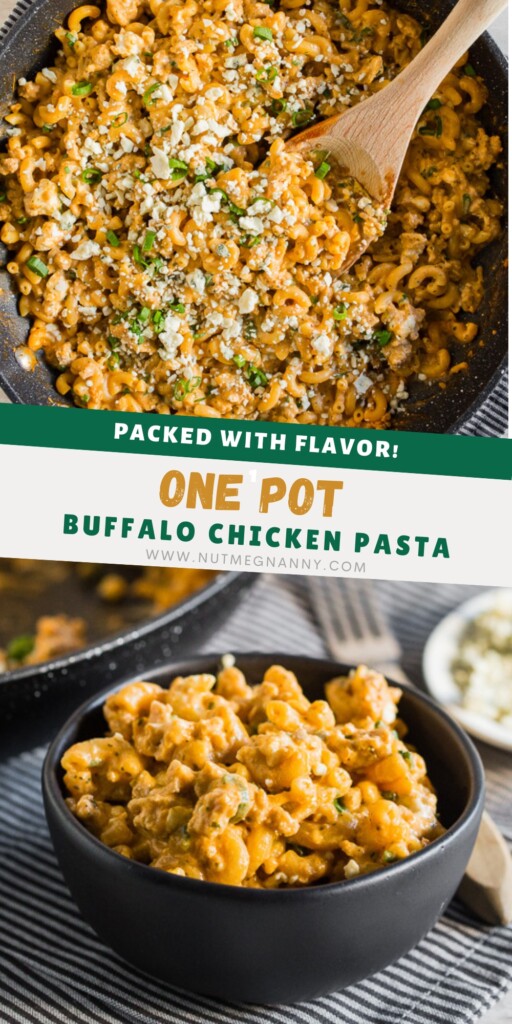 One Pot Buffalo Chicken Pasta pin for Pinterest. 