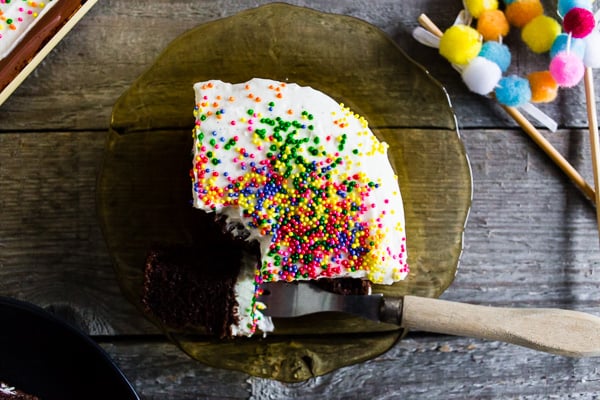 fluffy cream cheese frosting with sprinkles. 