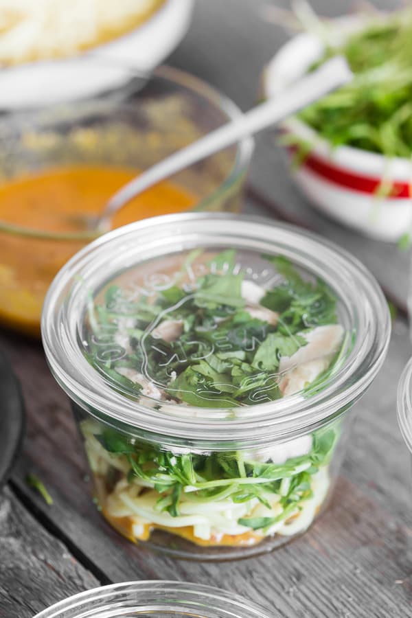 Homemade Cup of Noodles in glass jars with lids.