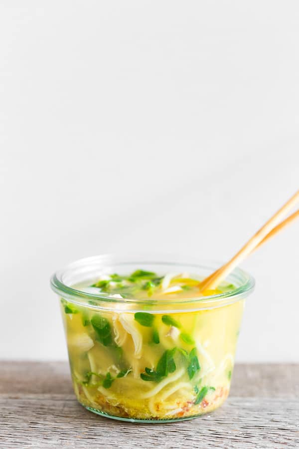 Homemade Cup of Noodles in a small glass jar.