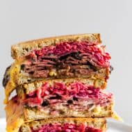 This grilled pastrami and root vegetable slaw sandwich is the perfect autumn sandwich. It’s grilled until the outside is crispy and the inside is perfectly warmed through. Plus, the addition of a homemade root vegetable slaw takes this sandwich to a whole new level of deliciousness.