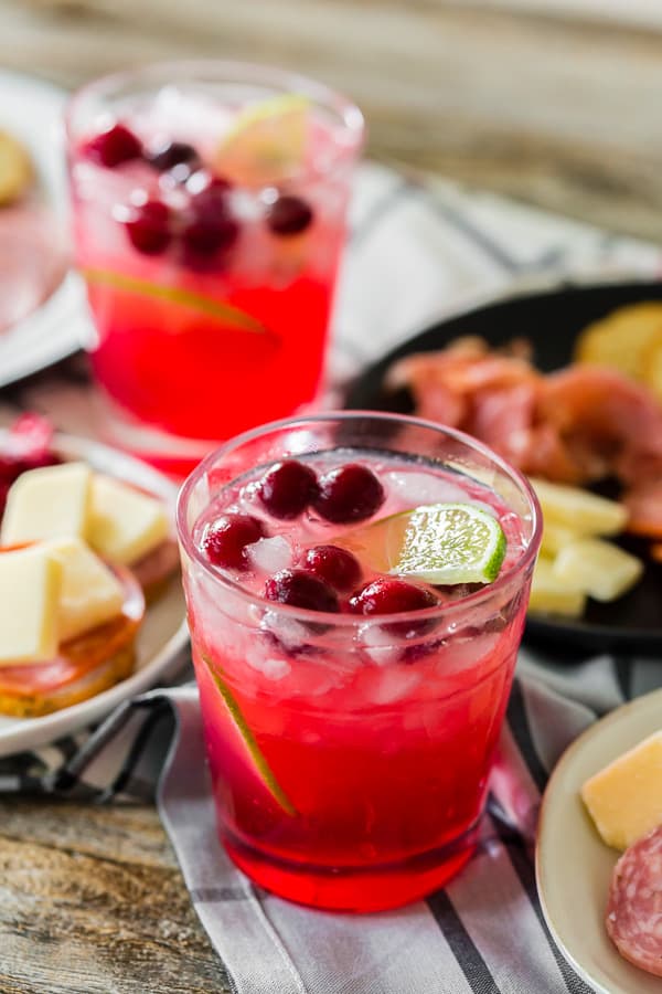 close up of cranberry lemonade ginger beer cocktail