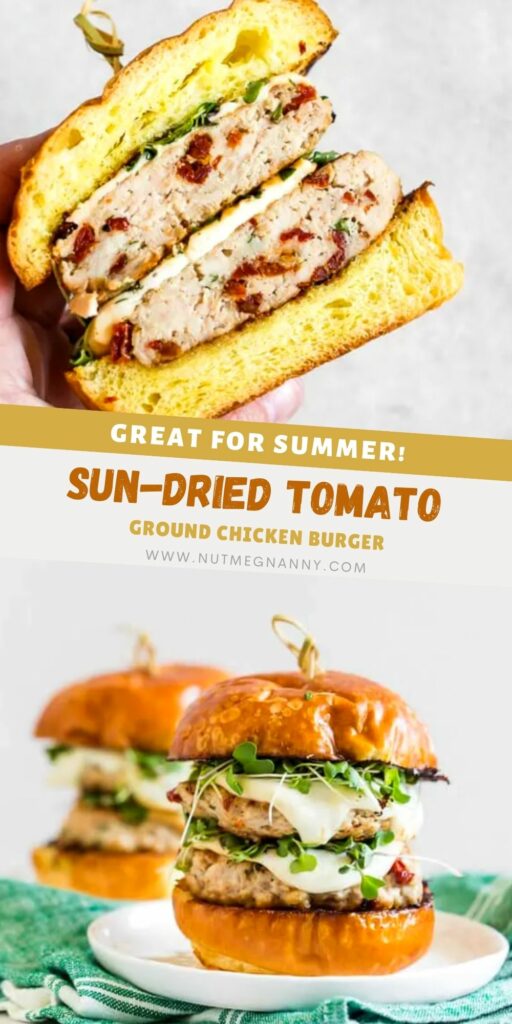 Sun Dried Tomato Chicken Burgers pin for Pinterest.