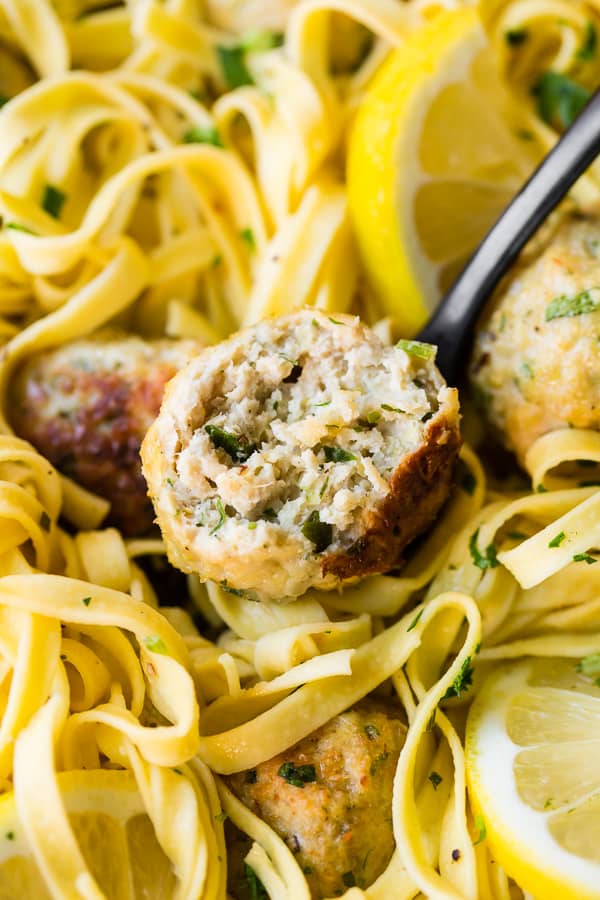 Baked Chicken Francese Meatballs cut in half