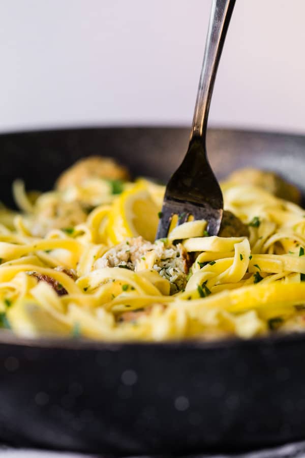 Baked Chicken Francese Meatballs in a skillet