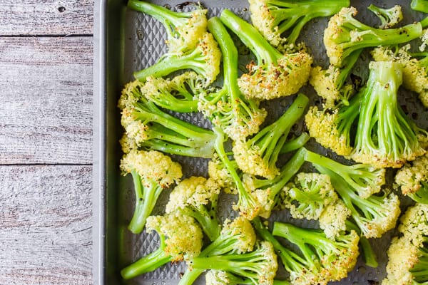How to Roast Caulilini Baby Cauliflower roasted on a sheet pan