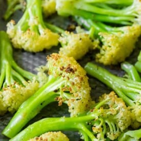 How to Roast Caulilini Baby Cauliflower close up shot