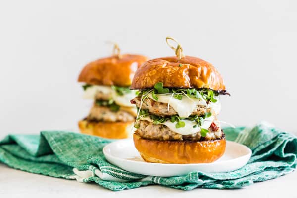 horizontal photo of sun dried tomato chicken burgers
