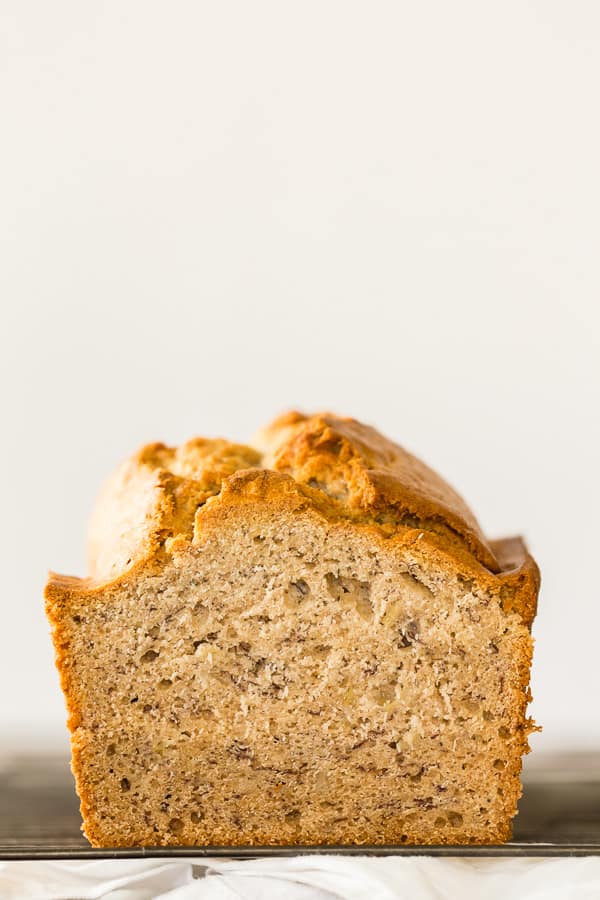 close up to show texture of the sourdough discard banana bread