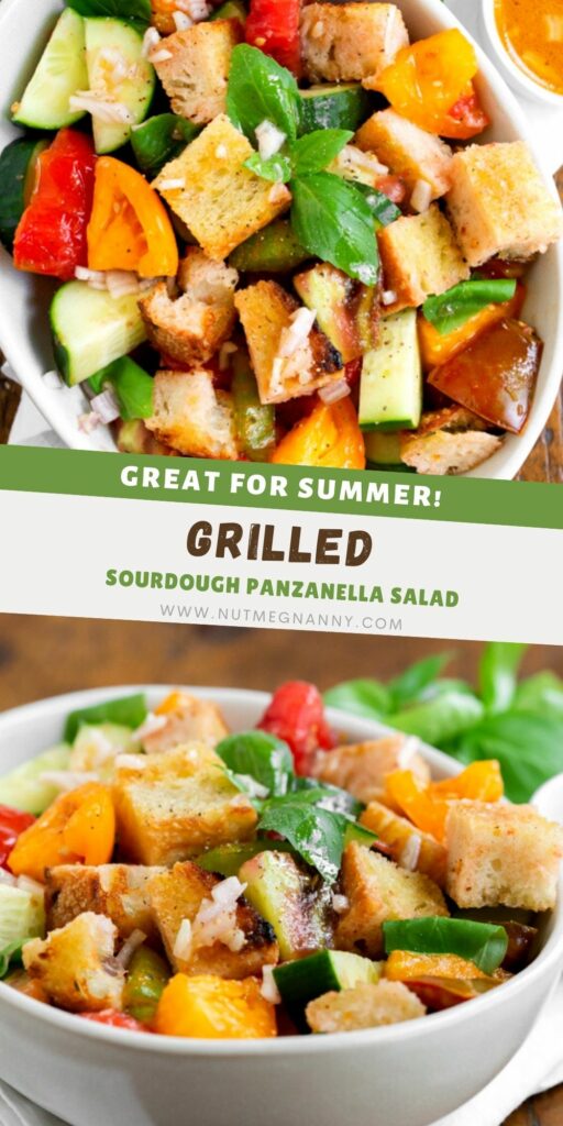 Grilled Sourdough Panzanella Salad pin for Pinterest. 