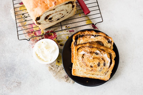 sliced and toasted cinnamon raisin sourdough bread