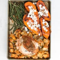 sheet pan thanksgiving meal on a sheet pan