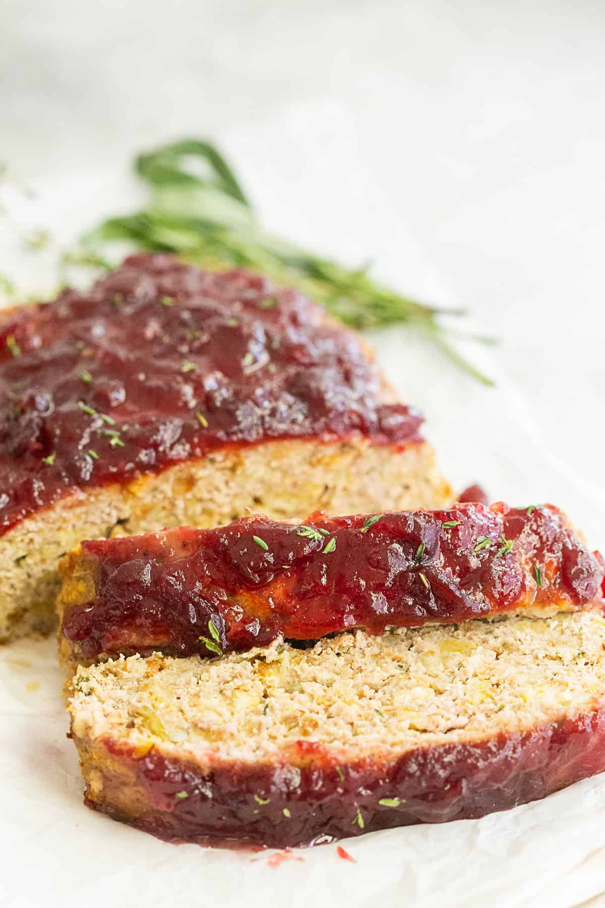 Thanksgiving turkey meatloaf sliced and plated