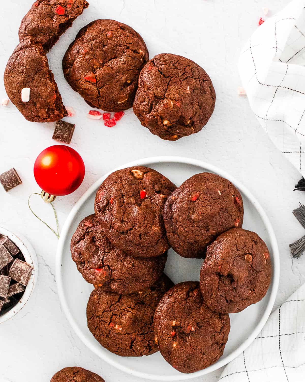 chocolate peppermint bark cookies on a plate