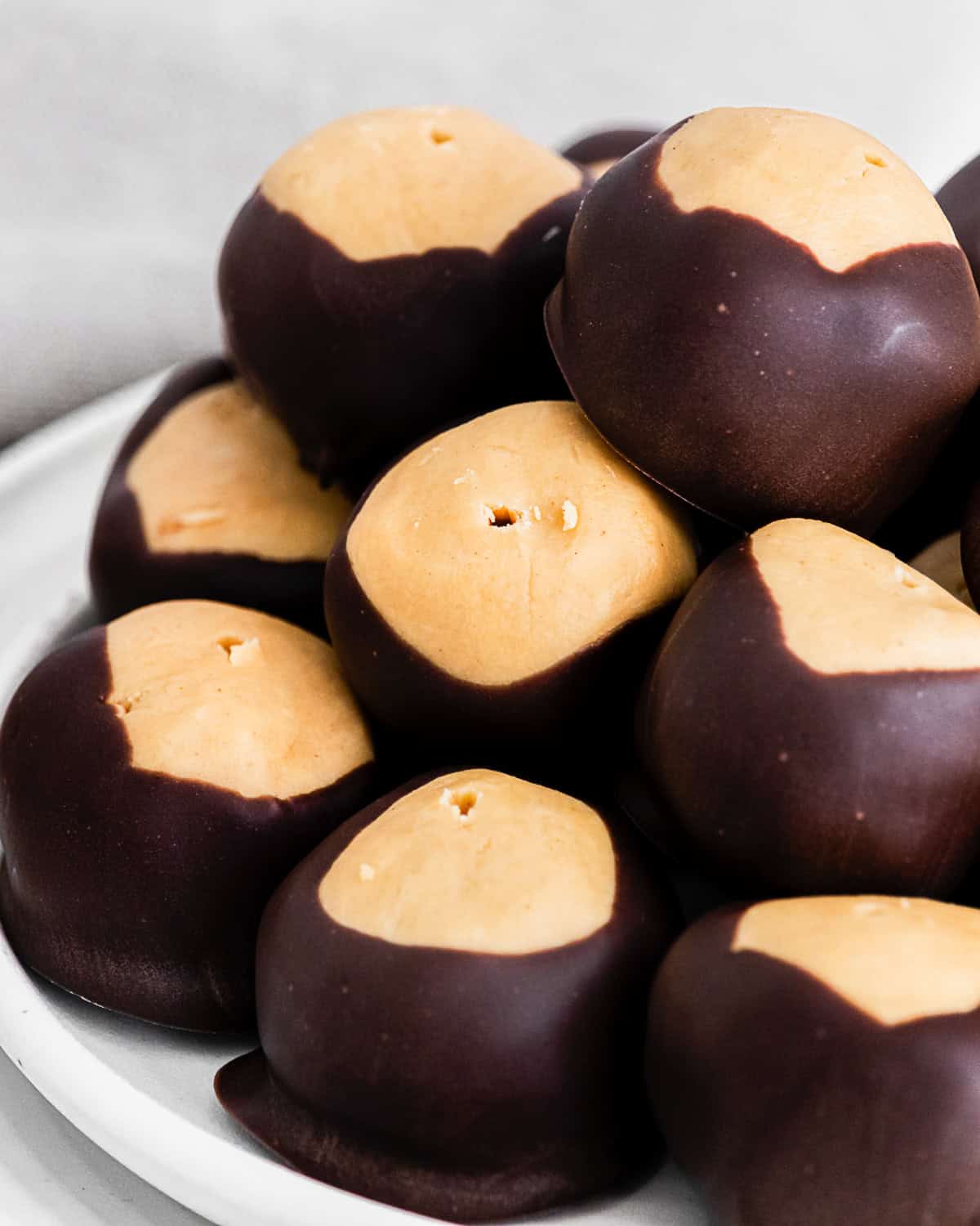 close up photo of peanut butter buckeyes