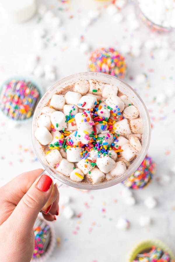 chocolate strawberry funfetti hot chocolate bombs