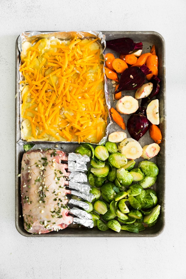 uncooked sheet pan easter dinner.