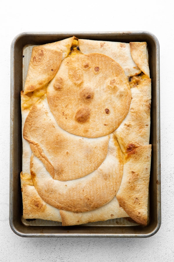fully cooked sheet pan chicken quesadillas.