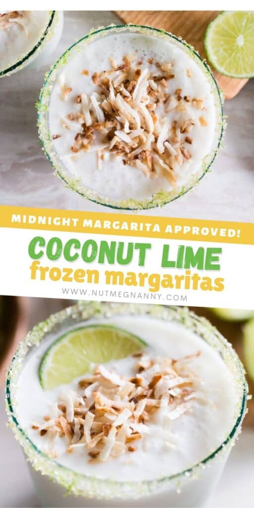 coconut lime frozen margarita pin for pinterest.
