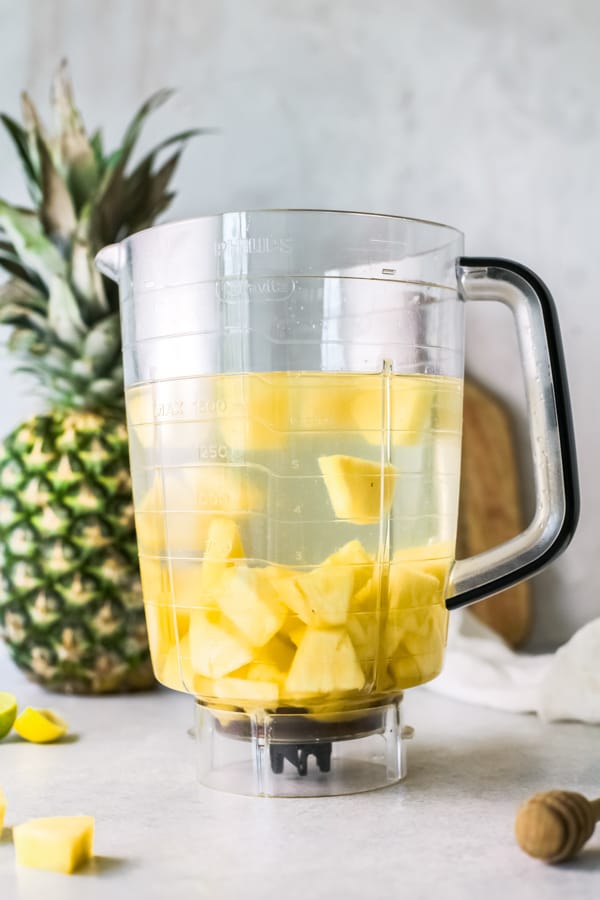 Pineapple Agua Fresca in a blender.