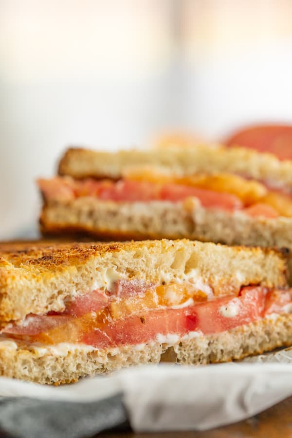 Tomato Sandwich cut in half.