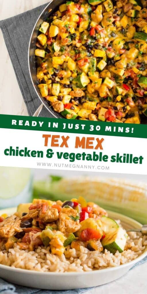 tex mex chicken and vegetable skillet pin for pinterest.