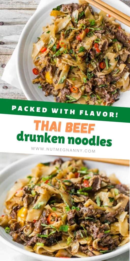 Thai beef drunken noodles pin for pinterest.