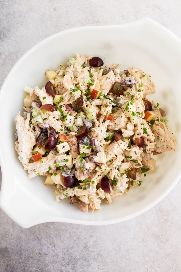 the best chicken salad in a pyrex bowl.