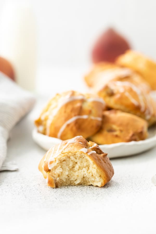 a cut in half air fryer peach fritter. 
