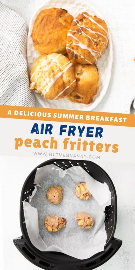 air fryer peach fritters pin for pinterest.