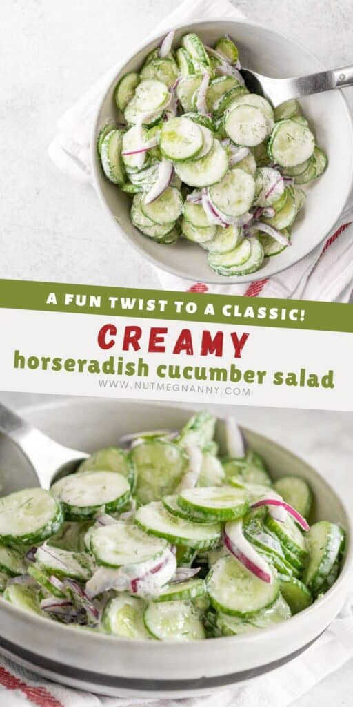 creamy horseradish cucumber salad pin for pinterest.