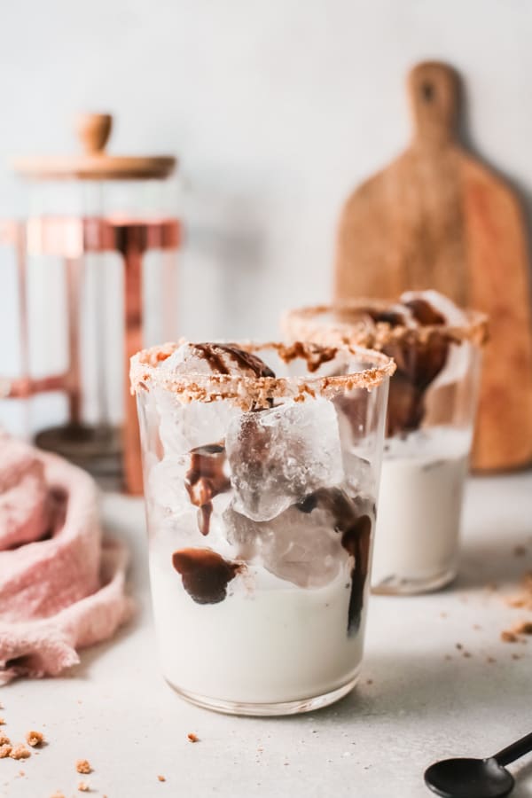 creamer in a glass for S'mores Iced Coffee.