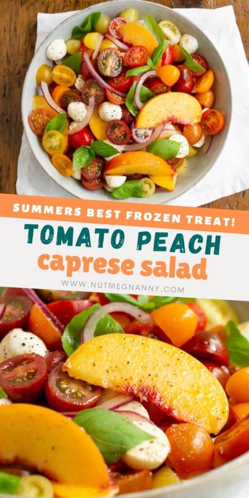 tomato peach caprese salad pin for pinterest.