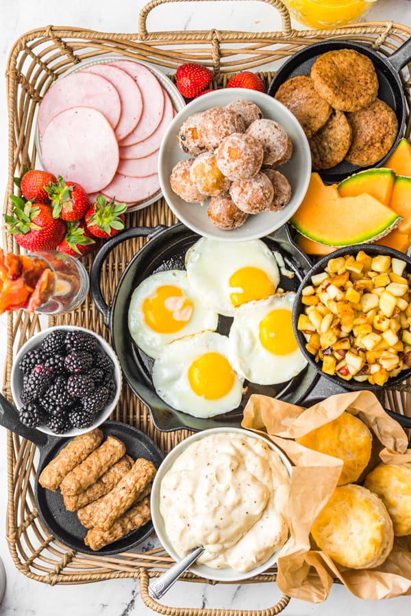 Breakfast Charcuterie Board set up on a serving tray. 