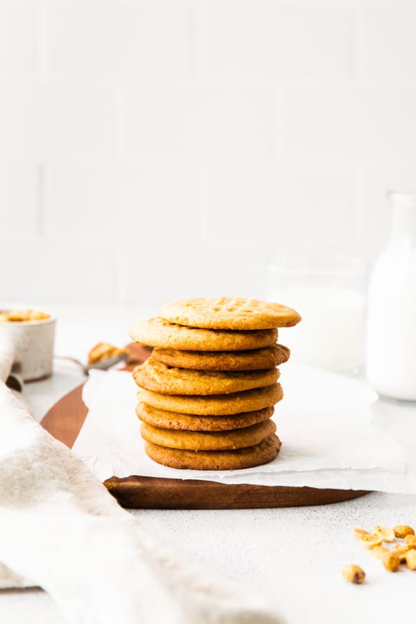 A stack of Brown Butter Peanut Butter Cookies.