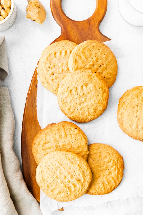 Brown Butter Peanut Butter Cookies served on top of parchment paper. 