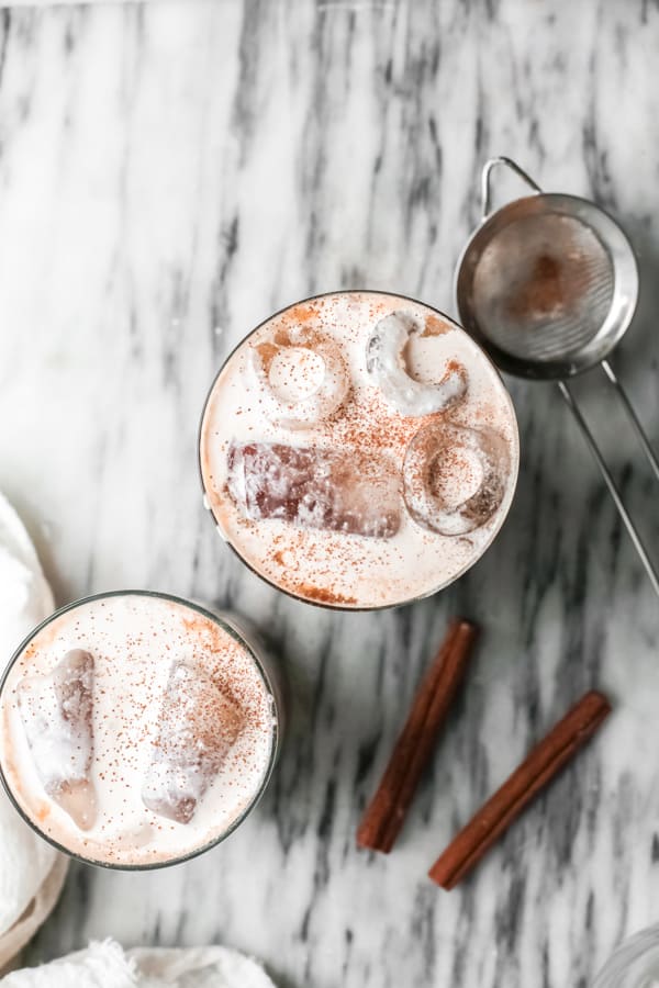 Pumpkin Cream Cold Brew Coffee in a glass with ice.