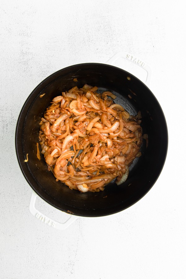 Caramelized onions in a pot. 