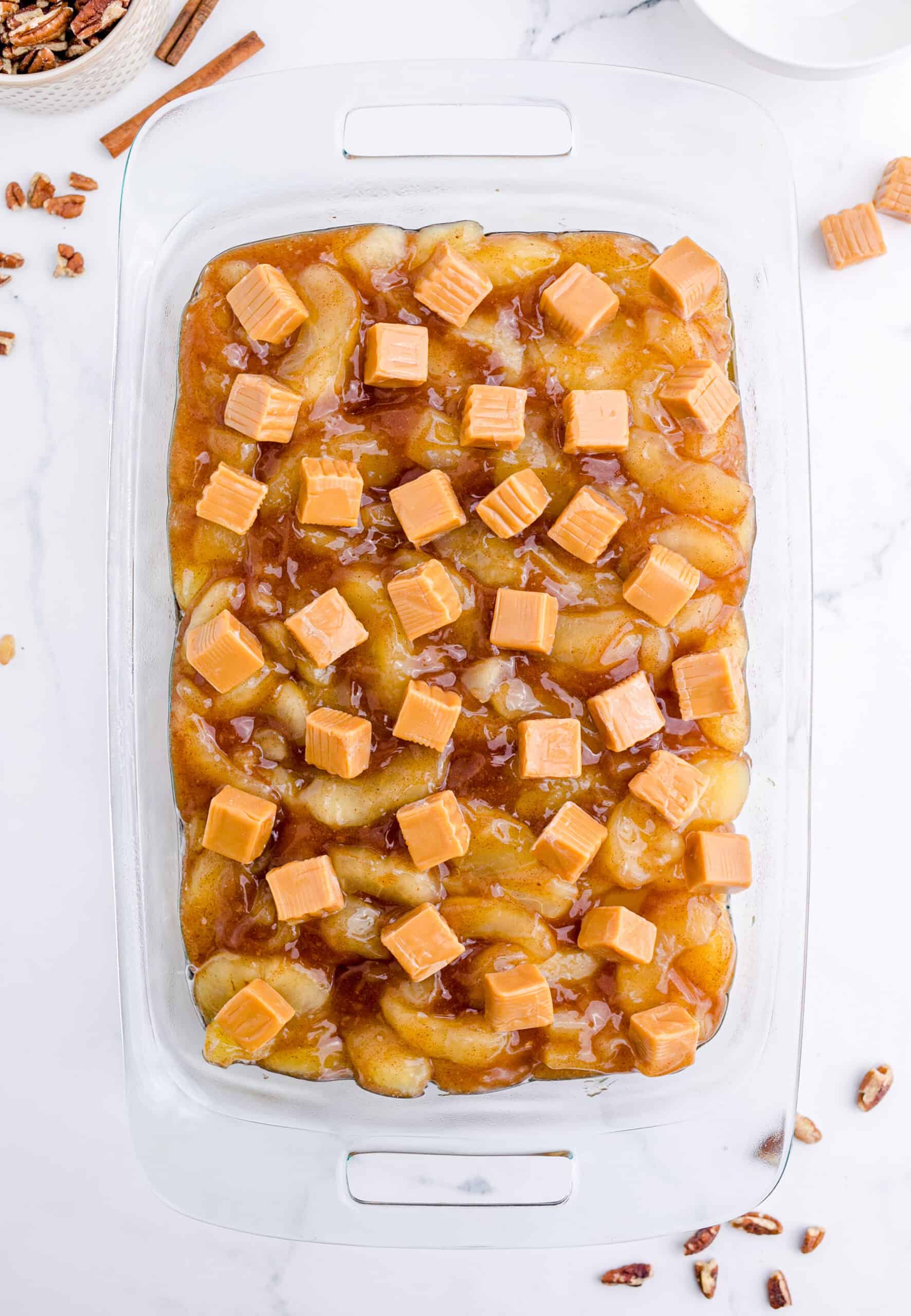 uncooked Caramel Apple Dump Cake. 