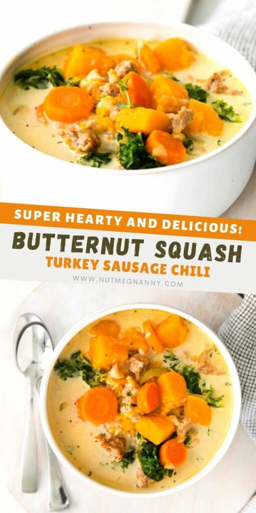 Butternut Squash Turkey Sausage Chili pin for pinterest.