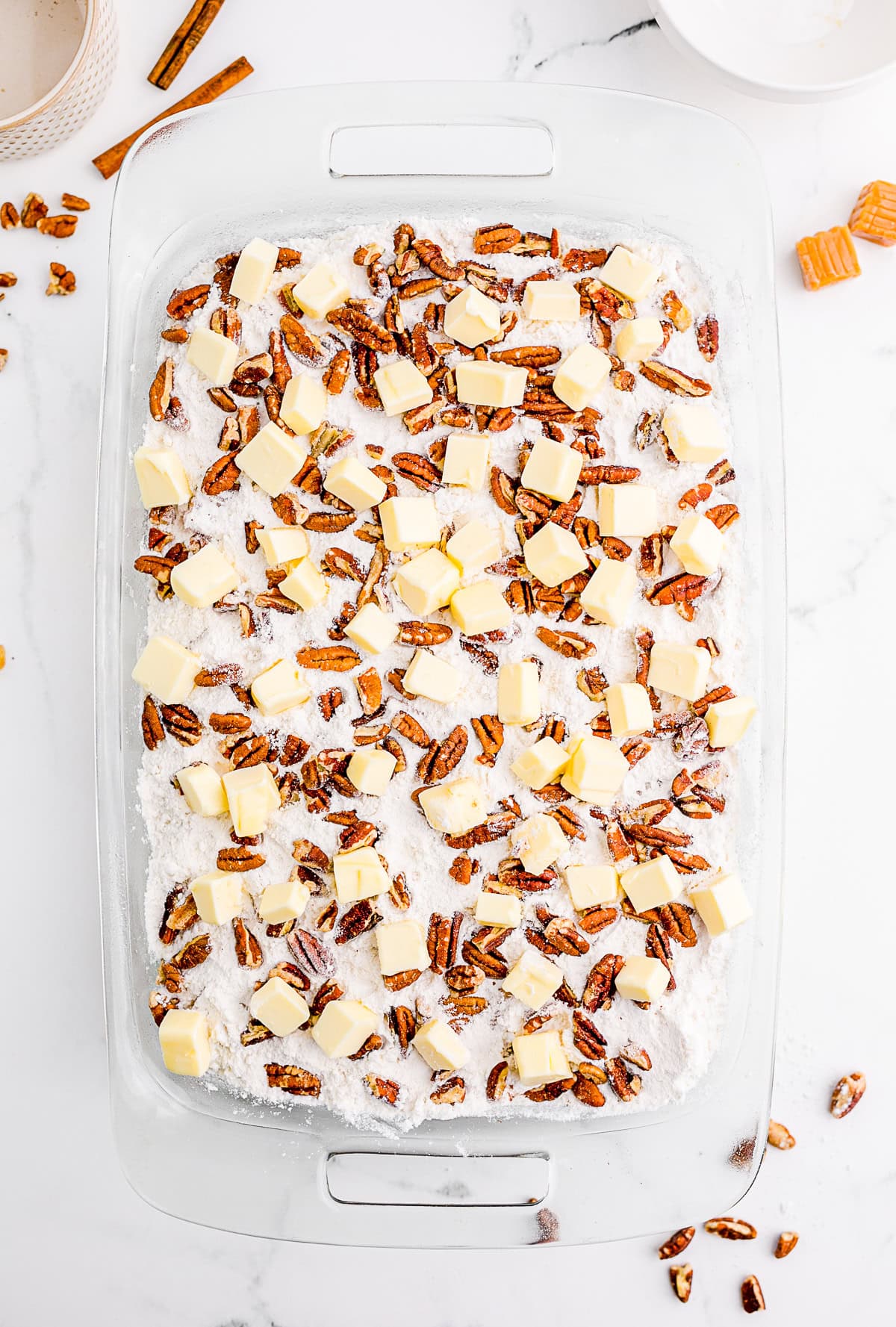 uncooked Caramel Apple Dump Cake. 