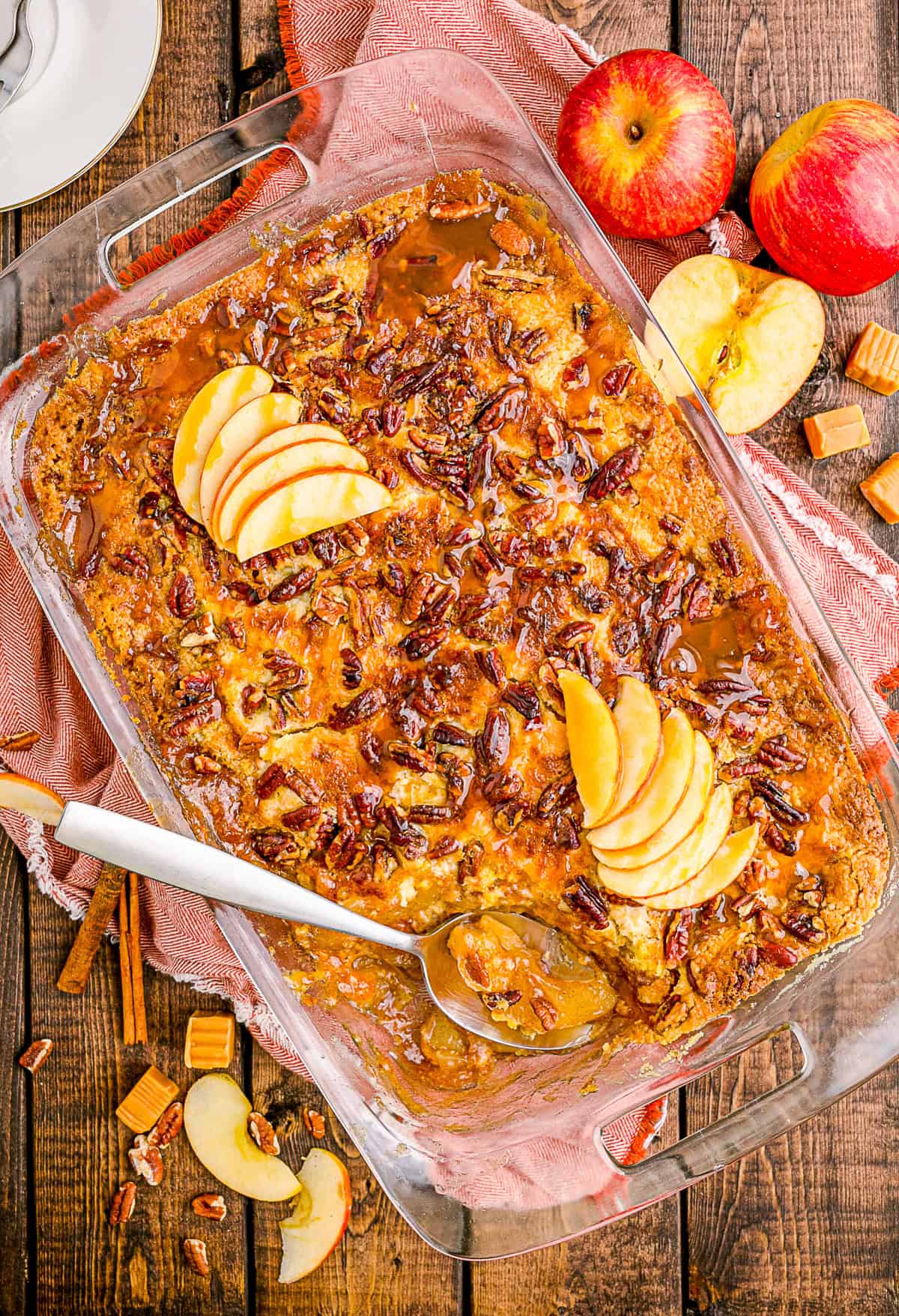 A 9x13 pan of Caramel Apple Dump Cake. 