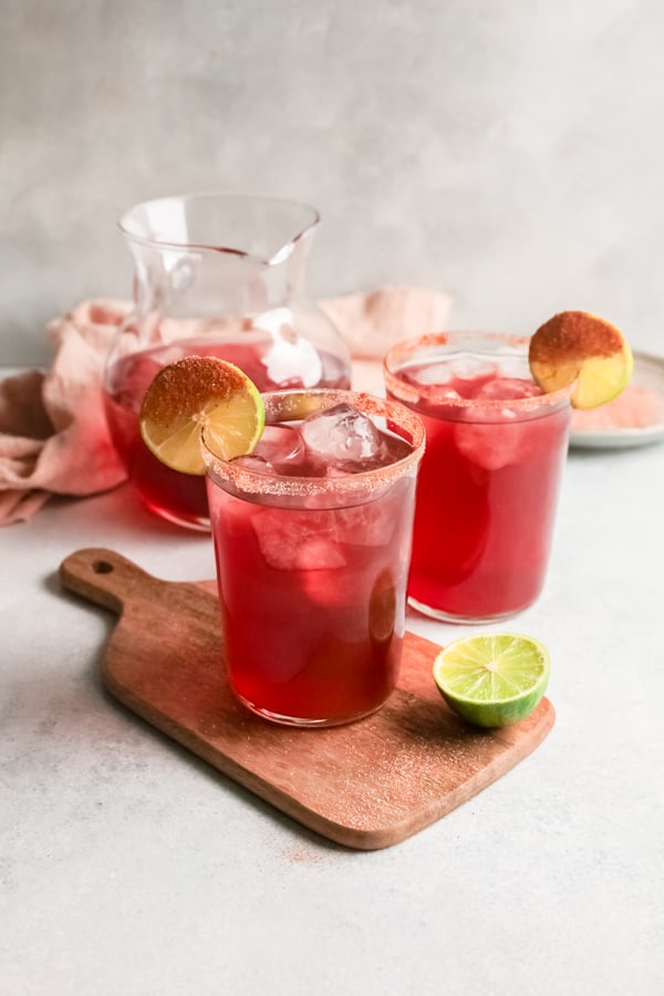 El Diablo Cocktail served in a glass with a spicy rim. 