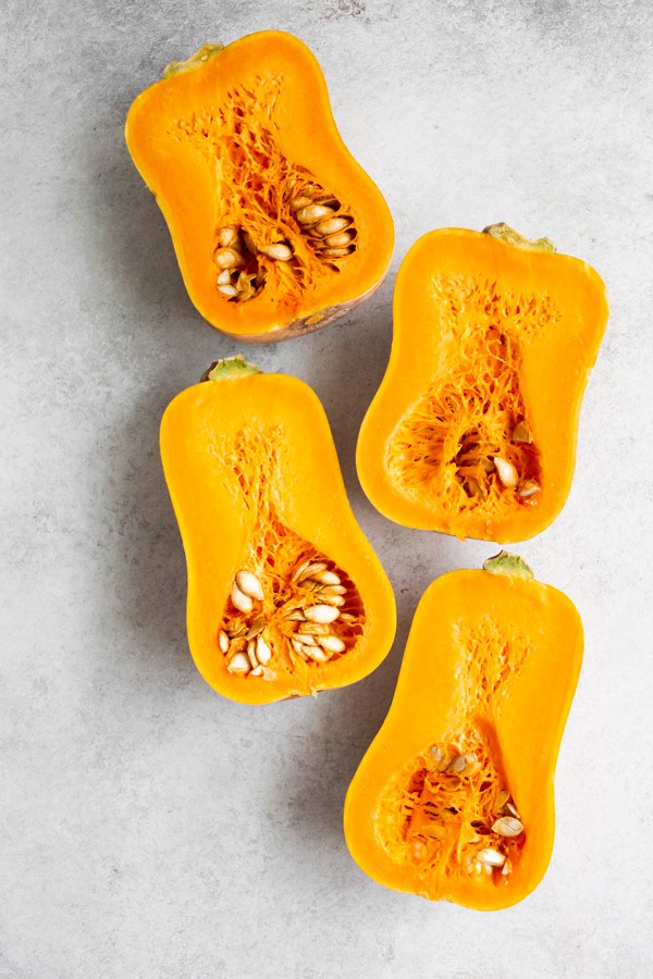 cut in half honeynut squash.
