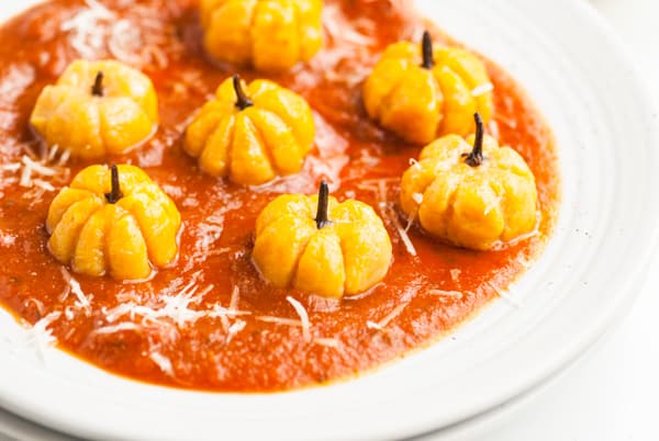 Pumpkin Shaped Gnocchi in a bowl. 