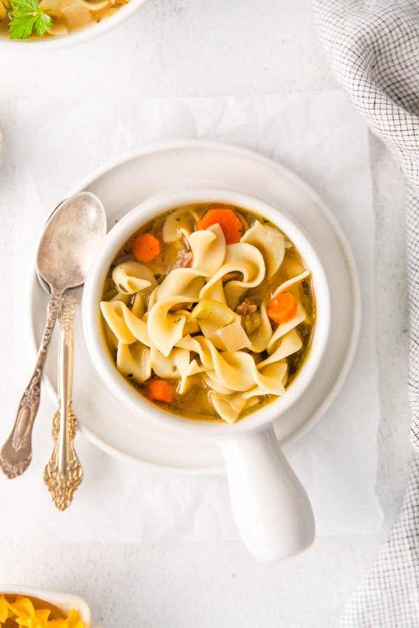 Instant Pot Turkey Noodle Soup in a small bowl.