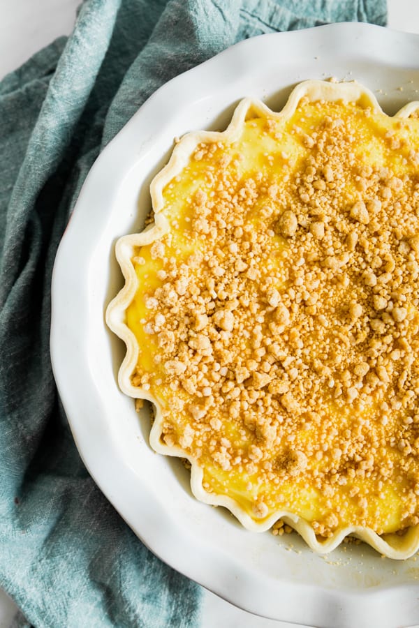 Amish Peanut Butter Pie in a pie dish. 