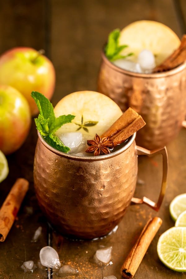 Apple Cider Moscow Mule in a metal mug.