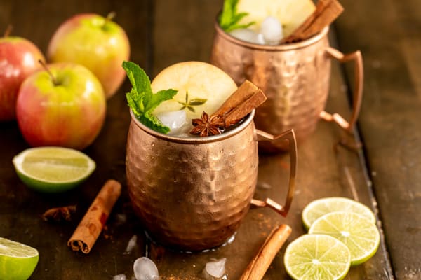 Apple Cider Moscow Mule served on a table.