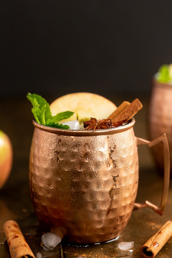 Apple Cider Moscow Mule in a moscow mule glass.